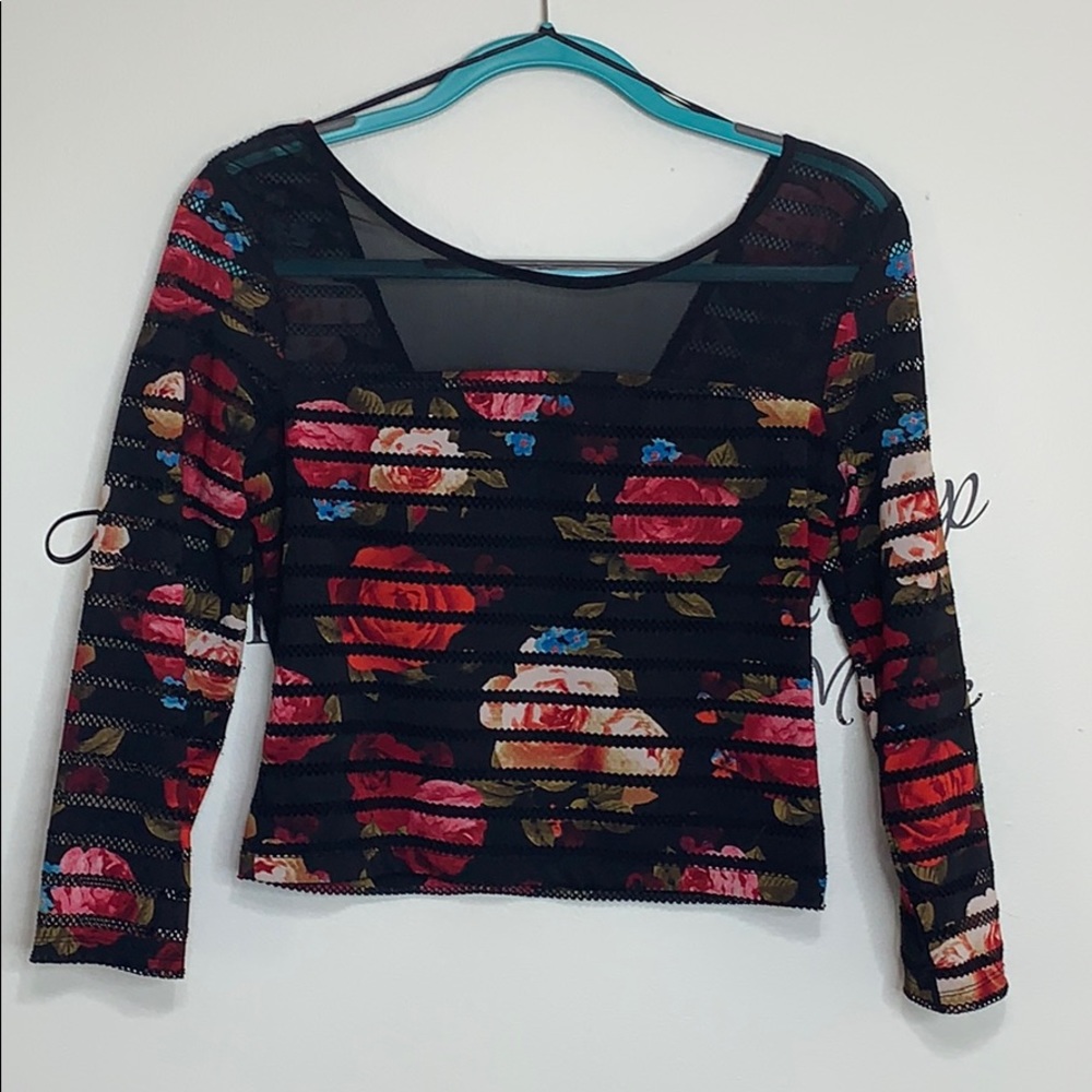 Guess Floral Long Sleeved Crop Top